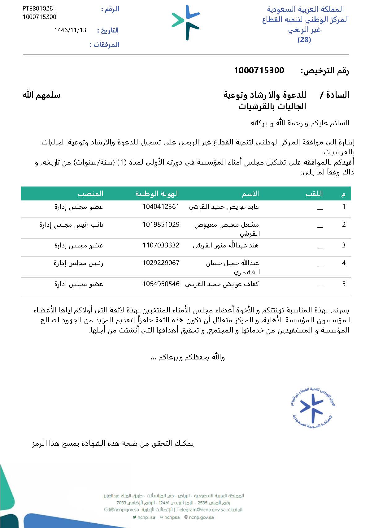 قرار تشكيل مجلس الإدارة